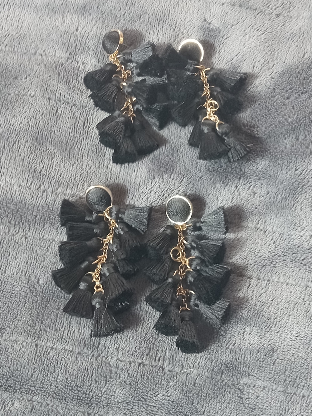 ettika Black Tassel Cluster Drop Earrings with Gold Accents